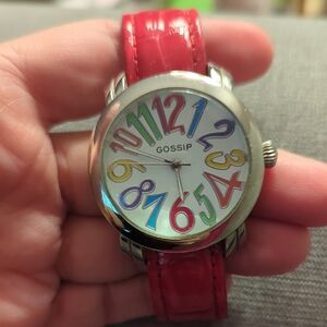 Gossip Red Strap Watch with Colorful Numbers
